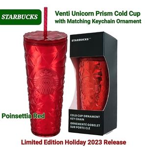 🆕️Starbucks Limited Edition Venti Cold Cup w Matching Keychain Poinsetti